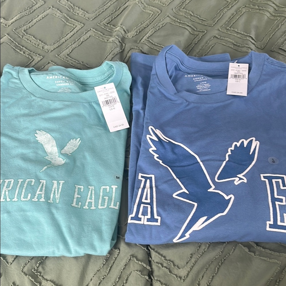 American Eagle Blue and Teal Graphic T-Shirts
